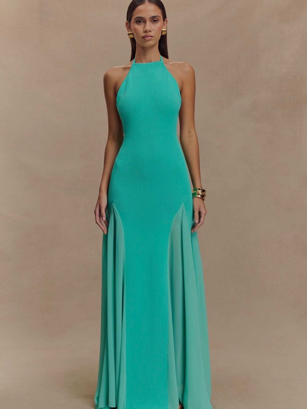Meshki Teal Halter Backless Maxi Dress